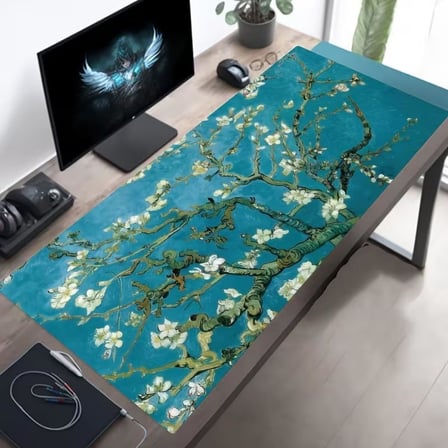Van Gogh Desenli Masa Pedi 60x30 cm 3 mm Kaymaz Tabanlı Desk Mat Kumaş Mouse Pad Ofis Home Office İçin Geniş Pürüzsüz Yüzey Açık Yeşil