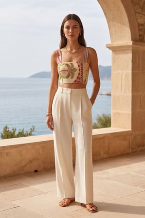 Lupinn Kadın Bluz Crop Top Kare Yaka Askılı Desenli Turuncu