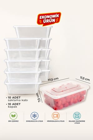 10 Adet 1000 Ml Ekonomik Buzdolabi & Mikrodalga Sizdirmaz Kapakli Saklama Kabi Seti Buzluk Organizer