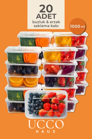 20 Adet 1000 Ml Ekonomik Buzdolabi & Mikrodalga Sizdirmaz Kapakli Saklama Kabi Seti Buzluk Organizer