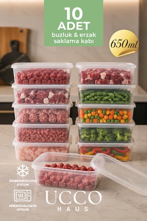 10 Adet 650Ml Ekonomik Buzluk & Mikrodalga Sizdirmaz Saklama Kabi Seti Buzluk Organizer