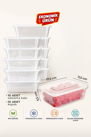 10 Adet 650Ml Ekonomik Buzluk & Mikrodalga Sizdirmaz Saklama Kabi Seti Buzluk Organizer