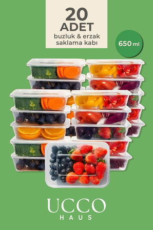 20 Adet 650 Ml Buzluk & Mikrodalga Sizdirmaz Saklama Kabi Seti Buzluk Organizer