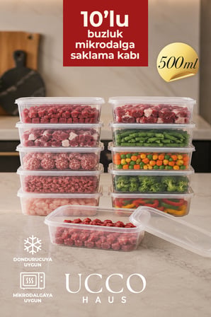10 Adet 500Ml Ekonomik Plastik Buzdolabi Dondurucu Erzak Sizdirmaz Saklama Kabi Buzluk Organizer