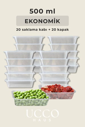 20 Adet 500ml Ekonomik Plastik Buzdolabı Dondurucu Erzak Sızdırmaz Saklama Kabı Buzluk Organizer