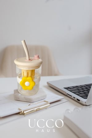 500Ml Papatya Desenli Pipetli Cam Detox Termos Matara Bardak Su Mesrubat Limonata Bardagi/607B