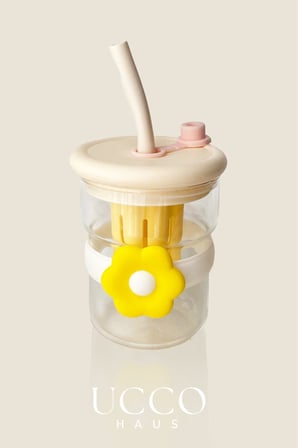 500Ml Papatya Desenli Pipetli Cam Detox Termos Matara Bardak Su Mesrubat Limonata Bardagi/607B