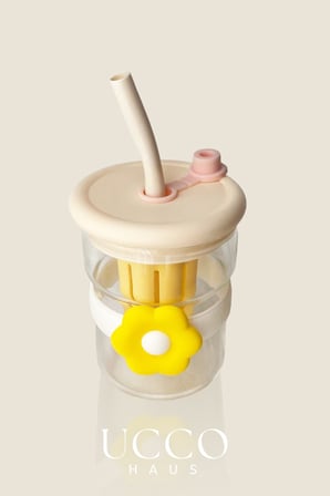 500Ml Papatya Desenli Pipetli Cam Detox Termos Matara Bardak Su Mesrubat Limonata Bardagi/607B