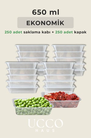 250 ADET 650 ml Ekonomik Buzdolabı Dondurucu Erzak Sızdırmaz Saklama Kabı Seti Buzluk Organizer
