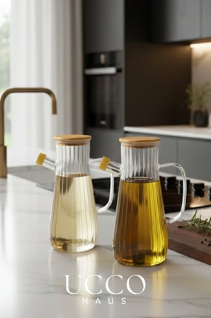 900 ml Bambu Kapaklı Vakumlu Borosilikat Cam Yağlık Sirkelik Sürahi Yağdanlık