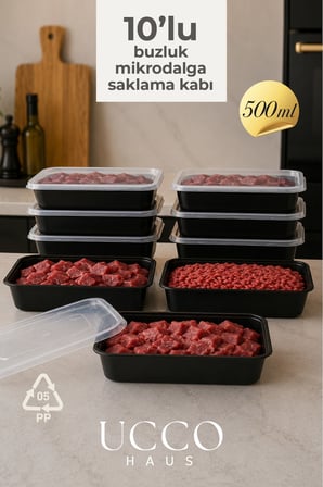 500 ml Kapaklı Buzluk Mikrodalga Saklama Kabı - 10 Adet- Et, Kıyma, Yemek, Salata Buzdolabı Organizeri