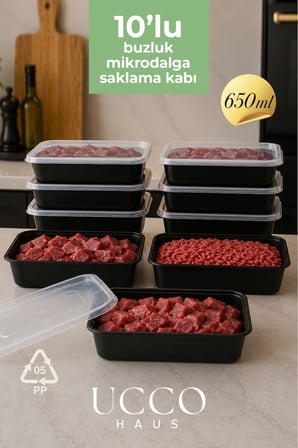 650 ml Kapaklı Buzluk Mikrodalga Saklama Kabı - 10 Adet- Et, Kıyma, Sebze, Meyve Buzluk Buzdolabı Organizeriı