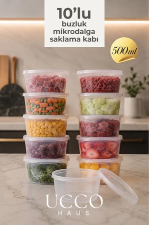 10 Adet 500 ml Buzluk Mikrodalga Sosluk Saklama Kabı, Et Suyu, Kemik Suyu Mutfak Organizeri