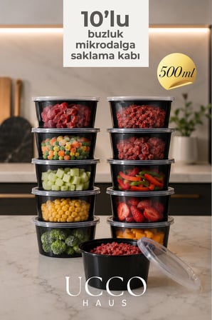 500 ml Kapaklı Buzluk Mikrodalga Saklama Kabı - 10 Adet- Et, Kıyma, Yemek, Salata Buzdolabı Organizeri