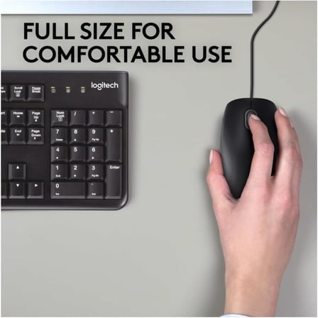 Logitech B110 kablolu USB fare, sessiz tuşlar, tam boyutlu konforlu tasarım, iki elle kullanılabilir PC/Mac/Laptop - Gri