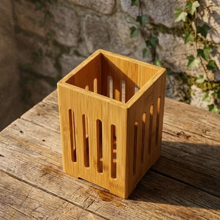Kucuk Boy Dogal Bambu Kasiklik Hasir Orgu Tasarimli Catal Kasik Duzenleyici Tezgah Ustu Ve Sofra Sunum Sepeti Organizer (14 X 10 Cm)