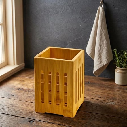 Kucuk Boy Dogal Bambu Kasiklik Hasir Orgu Tasarimli Catal Kasik Duzenleyici Tezgah Ustu Ve Sofra Sunum Sepeti Organizer (14 X 10 Cm)