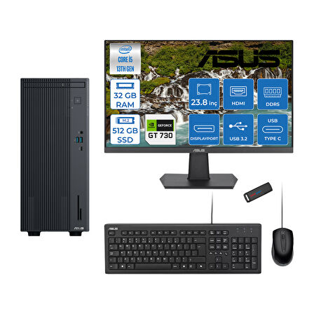 Asus Expertcenter P500MV Intel Core I5-13420H 32GB Ddr5 512GB SSD Freedos 4GB/GT730 100HZ IPS 23.8" Mon Minitower Masaüstübilgisayar WE5136216512B0DF12+ZETTAUSBBELLEK