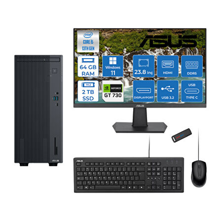 Asus Expertcenter P500MV Intel Core I5-13420H 64GB Ddr5 2tb SSD WIN11HOME 4GB/GT730 100HZ IPS 23.8" Mon Minitower Masaüstübilgisayar WE5136216512B0DH24+ZETTAUSBBELLEK