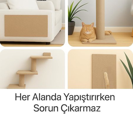 Kedi Tırmalama Halısı Yapışkanlı Her Yüzeye Uygulanabilir Kesilebilir Mobilya Koruyucu Mat (Devetüyü, 40x50)