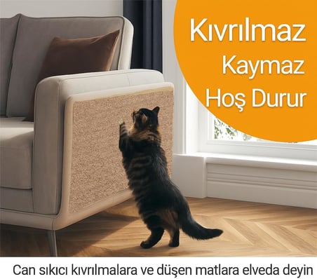 Kedi Tırmalama Halısı Yapışkanlı Her Yüzeye Uygulanabilir Kesilebilir Mobilya Koruyucu Mat (Devetüyü, 40x50)