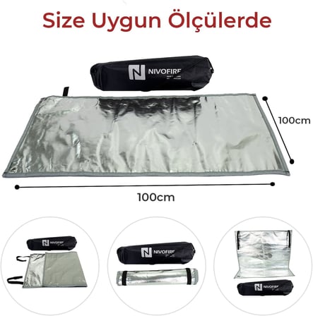 Çadır Soba Altı Yanmaz Kumaş Çok Amaçlı 3 Katlı Kamp Matı 100x100cm
