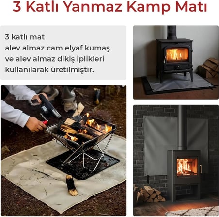 Çadır Soba Altı Yanmaz Kumaş Çok Amaçlı 3 Katlı Kamp Matı 100x100cm