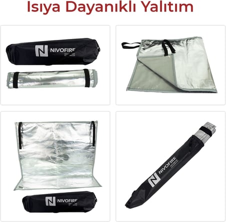 Çadır Soba Altı Yanmaz Kumaş Çok Amaçlı 3 Katlı Kamp Matı 100x100cm