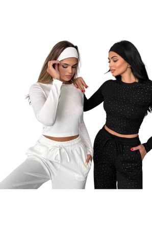 Oysho Kumaş Serpme Taşlı Beyaz Renk Takım