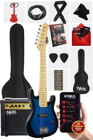 Midex CEG-30BL 4-6 Yaş Çocuklar İçin Amfili Full 1/4 30 İnç Elektro Gitar Seti Blue Black