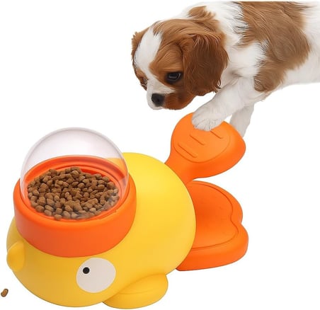 İnteraktif Kedi Köpek Mama Oyuncağı, Ördek Şeklinde Pedallı Ödül Maması Fırlatıcı, Zeka Geliştirici Yavaş Beslenme Aparatı, Evcil Hayvan Stres Azaltıcı Egzersiz Oyuncağı (Turuncu)
