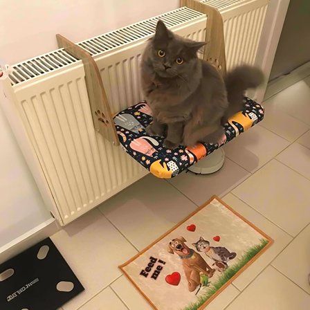 Gobypet Kalorifer Petek Radyatör Yatağı, Askılı Kedi Yatağı, Ahşap Taşıyıcılı Kedi Hamağı, Yumuşak Minderli Konforlu Kedi Desenli Tasarım