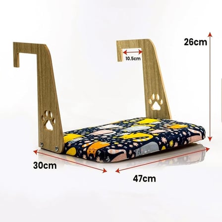 Gobypet Kalorifer Petek Radyatör Yatağı, Askılı Kedi Yatağı, Ahşap Taşıyıcılı Kedi Hamağı, Yumuşak Minderli Konforlu Kedi Desenli Tasarım
