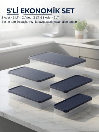 Beylini 5'li Dondurucu Saklama Kabı Buzdolabı Toplam 9L Buzluk Dolap İçi Düzenleyici Set Mikrodalga Derin Dondurucu ve Difrize Uygun
