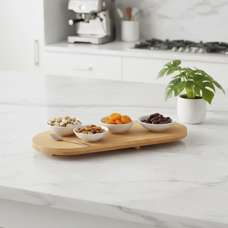 Ayaklı Bambu Sunum Tabakları, Ayaklı Bambu Sunumluk, Kek, Börek, Çörek ve Çikolata Sunum Tepsisi Yuvarlak Kenarlı Oval Sunumluk (32xm*12cm*1,5cm)