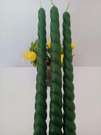 3'lü Yeşil Burgulu Şamdan Mumu 1. Kalite Doğal Kokulu Uzun Çubuk Konik Burgu Spiral Mum Dekoratif