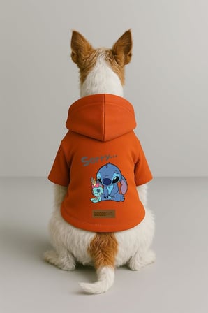 Baskılı İçi Polarlı Köpek Ve Kedi Kıyafeti &amp; Elbisesi - Turuncu Renk Kapüşonlu Hoodie Bfb4E S