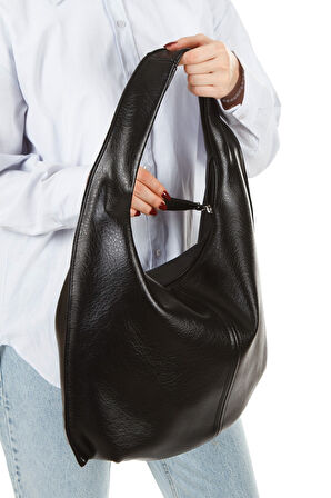 Siyah Salaş Büyük Boy Yumuşak Dokulu Shopper Kol ve Omuz Çantası