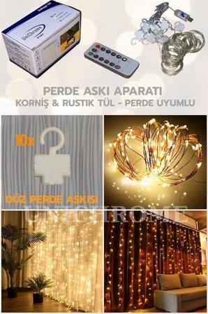 Kumandalı 8 Ayrı Moda Sahip 3mx3m (300 Cm X 300 Cm) Perde Led 10 Saçaklı Gün Işığı