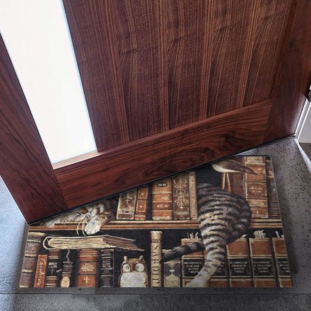 Tasarımlı Dekoratif Kapı önü Paspas, Dış Mekan/Ev İçi/Banyo/Mutfak/Yatak Odası/Giriş Paspasları (Uykucu Kedi, 45X70)