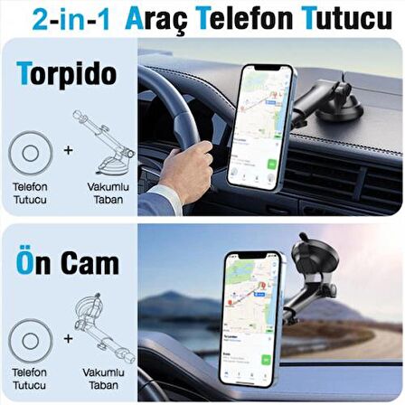 Coofbe Teleskopik Magsafe İphone 14 14 Pro Max Araç Tutucu Torpido Üzeri Araç Tutucu Ön Cam Araç Tutucu Vakumlu