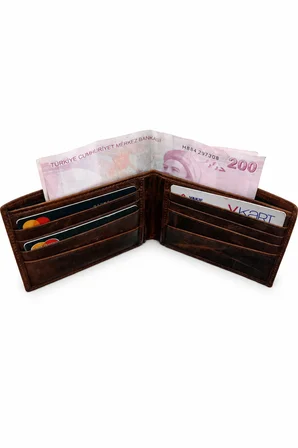 Hakiki Deri Crazy Taba Çıkarılabilir Kartlıklı Erkek Cüzdan