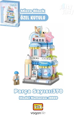 Loz Micro Block Serisi Kırtasiye Dükkanı 370 Parça Dekoratif Oyuncak Yapım Seti Yapı Blok FFLZ-8869