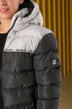 Erkek Çocuk Kapüşonlu Çift Renkli Şişme Mont