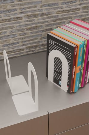 Dekoratif Beyaz Klasik Metal Kitap Tutucu, Kitap Desteği (İkili Set) MK4B