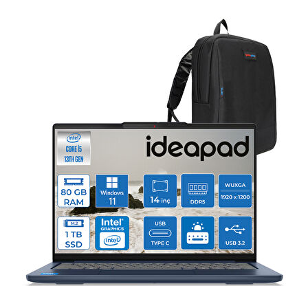 Lenovo Ideapad Slim 5 14IRH10 Intel Core I5 13420H 80GB 1tb SSD 14" Wuxga (1920X1200) OLED 400NITS Windows 11 Home Taşınabilir Bilgisayar 83HR0049TRH27 + Zetta Çanta