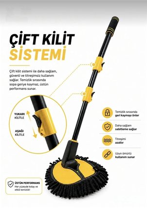 Teleskopik Saplı Mikrofiber Oto Yıkama Mopu Çizmez Araba Temizleme Fırçası Mikrofiber Bezli