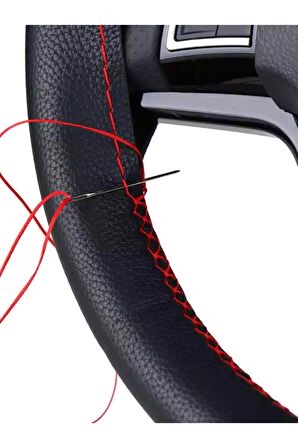 Universal Uyumlu Kamyon Tır Dikmeli Direksiyon Kılıfı Soft Siyah Kırmızı Ipli 45×10.5cm
