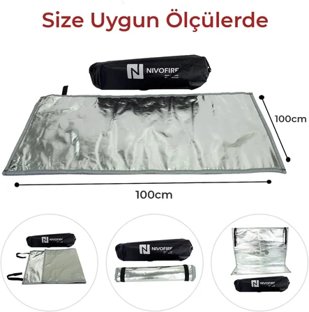 Çadır Soba Altı Yanmaz Kumaş Çok Amaçlı 3 Katlı Kamp Matı 100x100cm