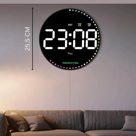 LED Dijital Duvar Saati 10 İnç Kumandalı RGB Çift Alarmlı Dekoratif Masa ve Duvar Saati